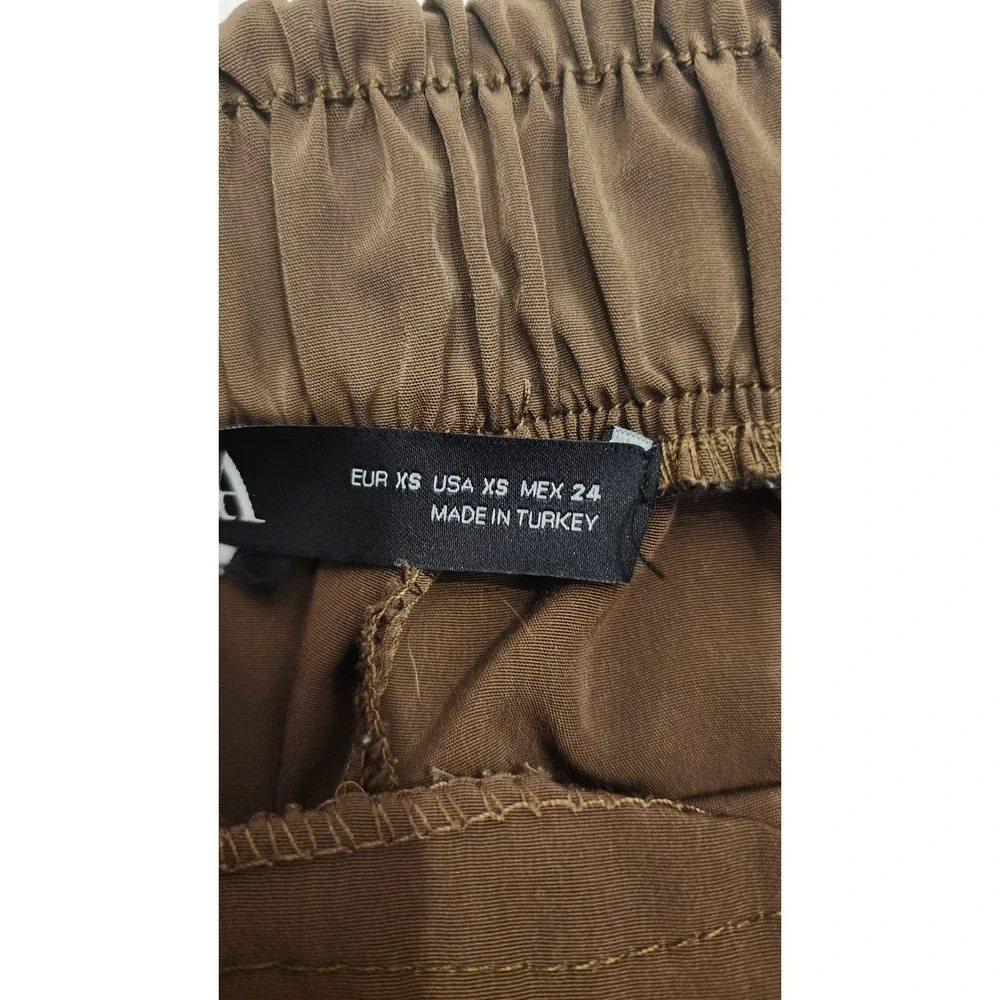 ZARA Army Green khaki Cargo Pant Joggers XS side pocket silky lightweight summer